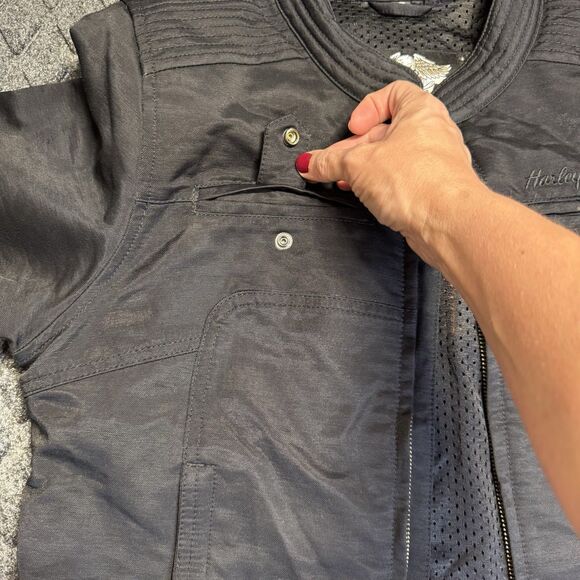 Harley Davidson Women’s S Black Crop Riding Jacket Rhinestone Logo - Picture 13 of 14